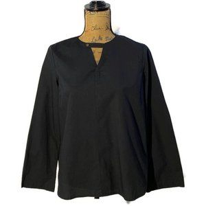 Hana Tajima M Tunic Top Solid Black Long Flared SL Casual Night Out Dry Clean